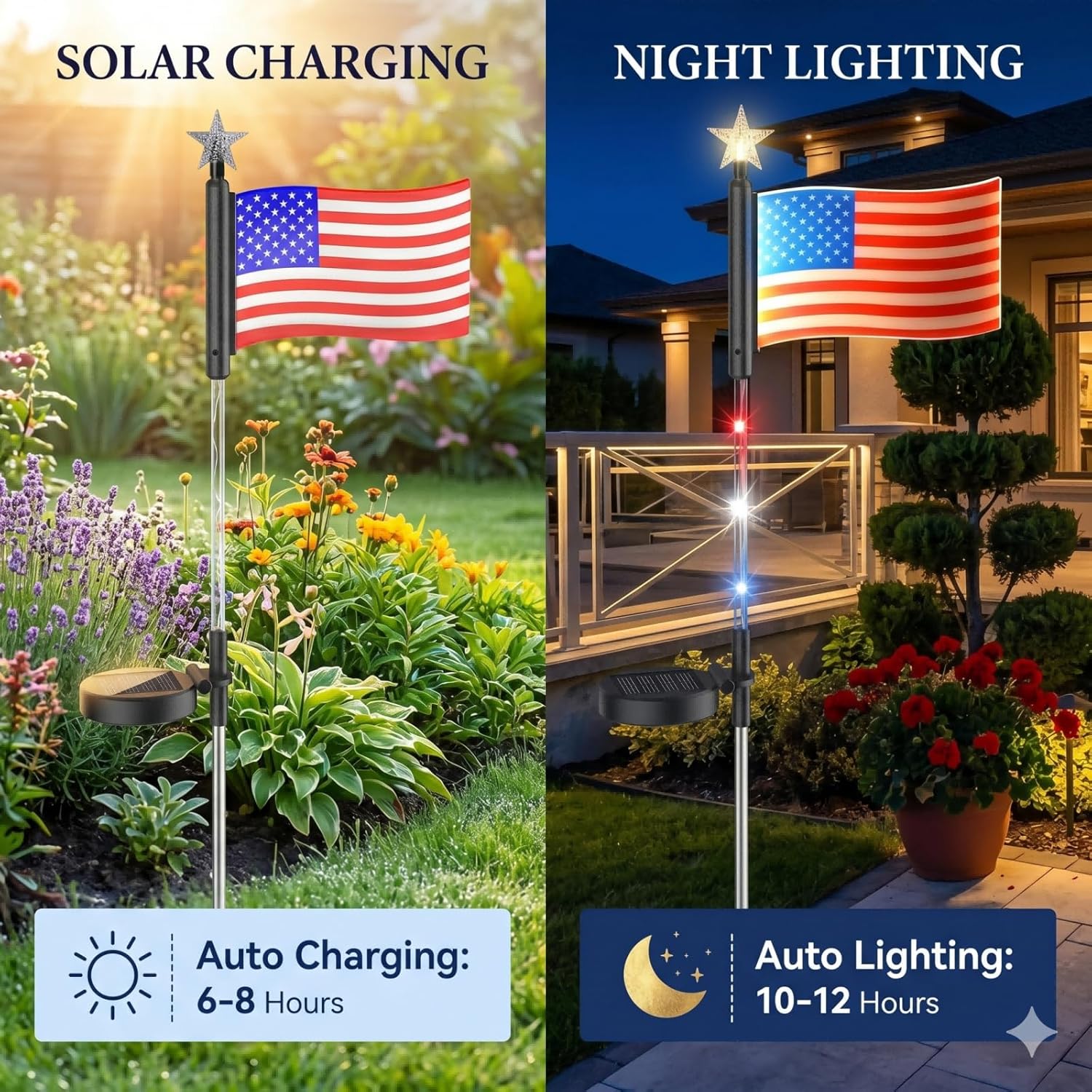 8 Piece Solar American Flag Lights Outdoor, Solar American Flag Pathway Stake Lights, 4th of July Decorations Outdoor, 8 Lighting Modes for Independence Day Yard Garden (8in1 Flag Lights)
