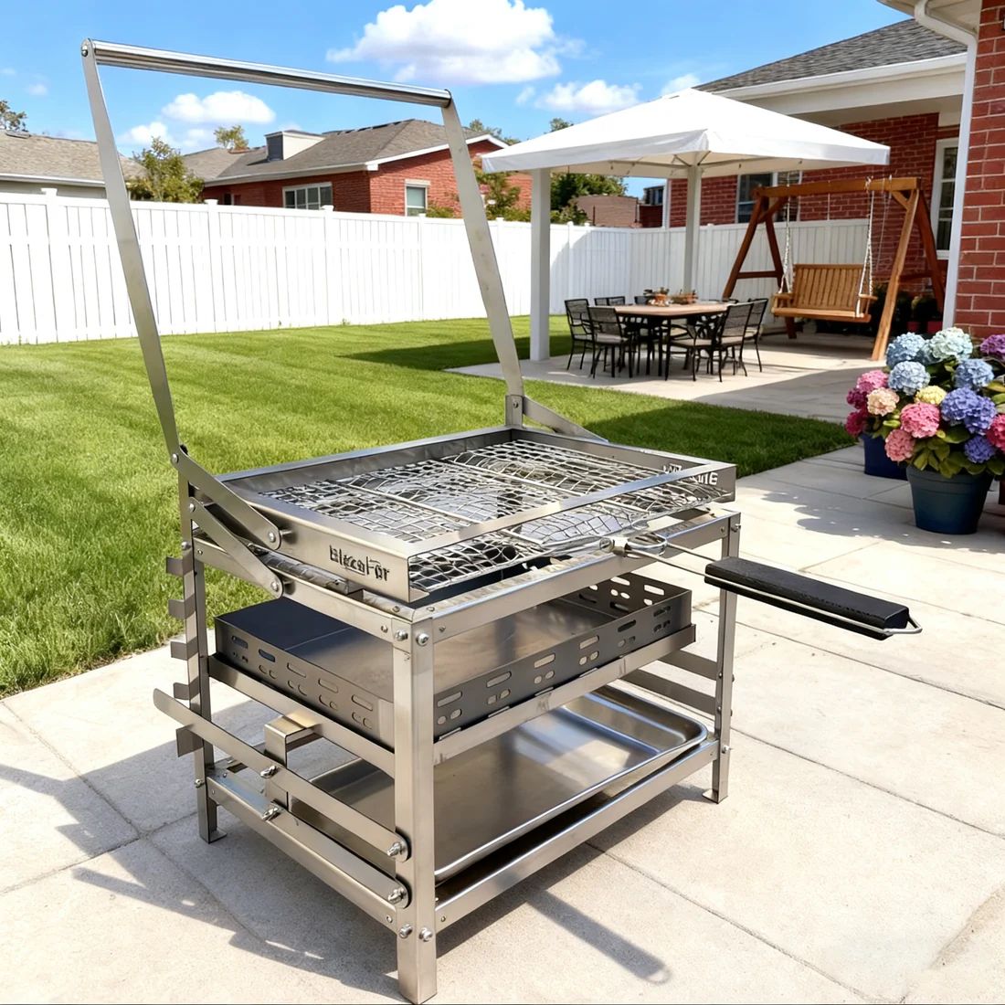 Portable Charcoal Bbq Grill Featuring a Flipping Mechanism in Sturdy Stainless Steel for Durability