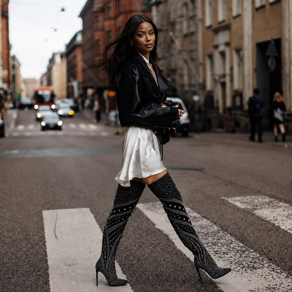 Crystal Rhinestone Over-the-knee Stiletto Boots