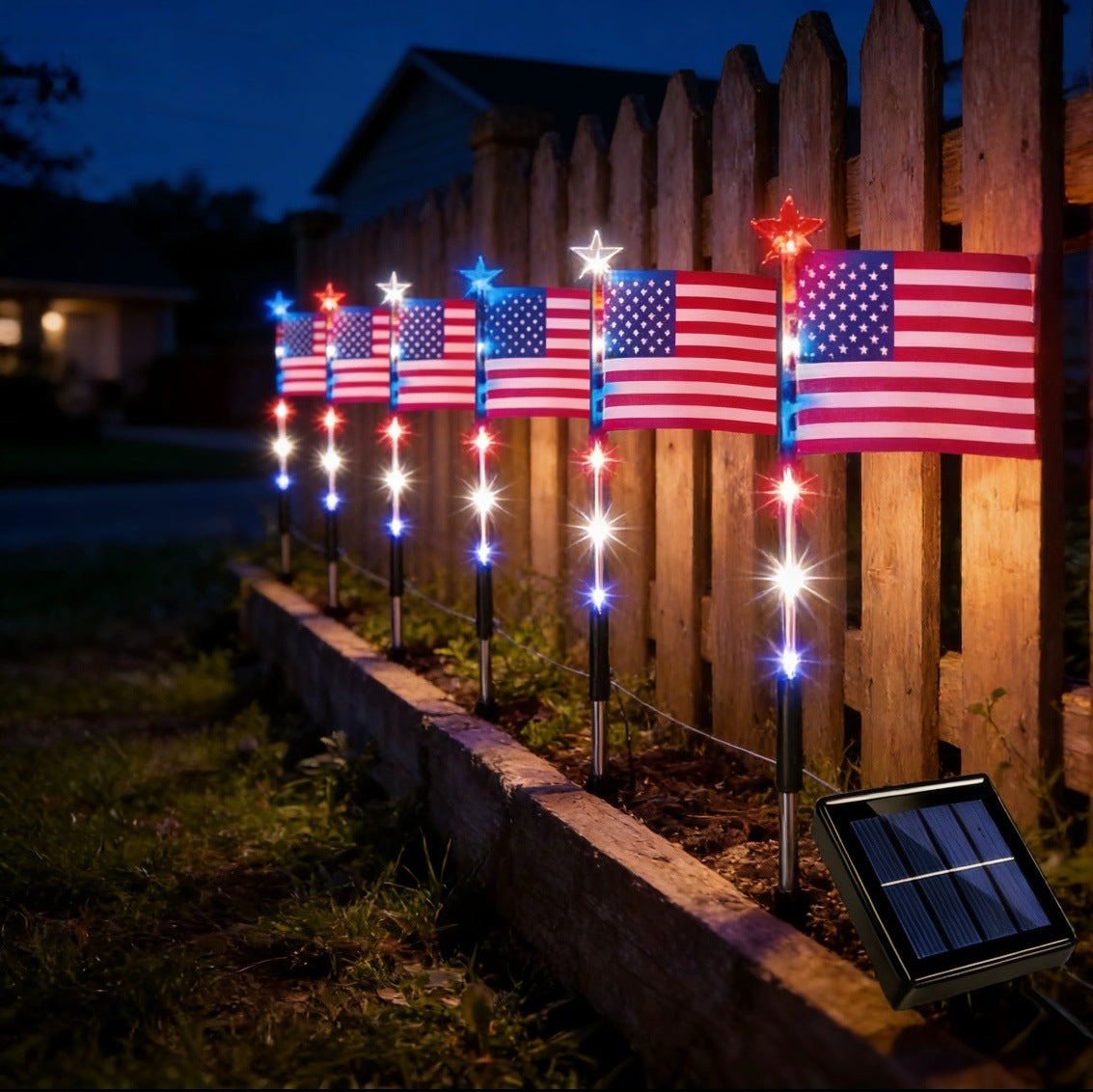 8 Piece Solar American Flag Lights Outdoor, Solar American Flag Pathway Stake Lights, 4th of July Decorations Outdoor, 8 Lighting Modes for Independence Day Yard Garden (8in1 Flag Lights)