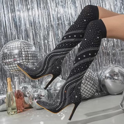 Crystal Rhinestone Over-the-knee Stiletto Boots